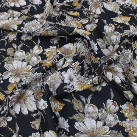 3 Metres Bold Floral Dress-Rayon 45" Wide Yellow/Black - Pound A Metre