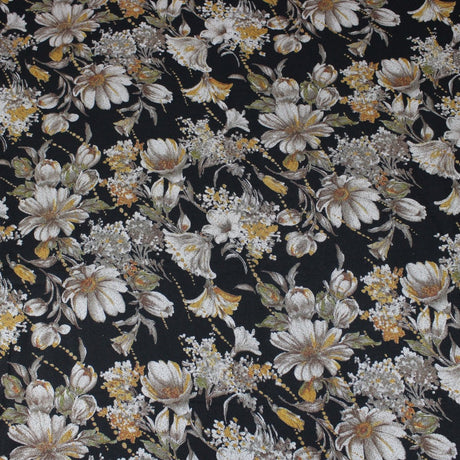3 Metres Bold Floral Dress-Rayon 45" Wide Yellow/Black - Pound A Metre