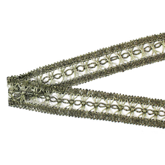 3 Metres Braided Lace Trimming- 33mm Wide (Black & Gold) - Pound A Metre