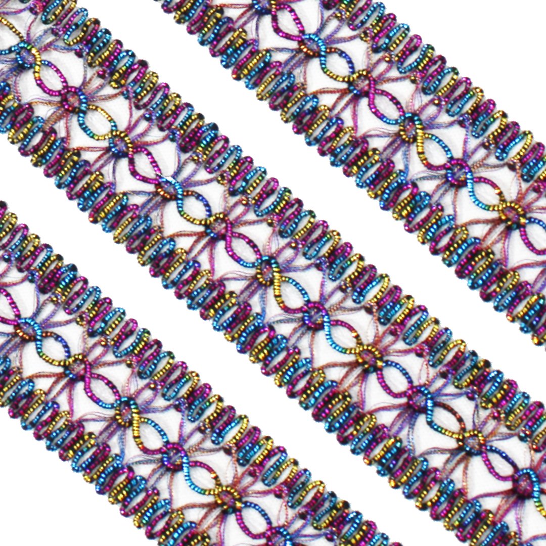3 Metres Braided Lace Trimming- 33mm Wide (Multi Coloured) - Pound A Metre