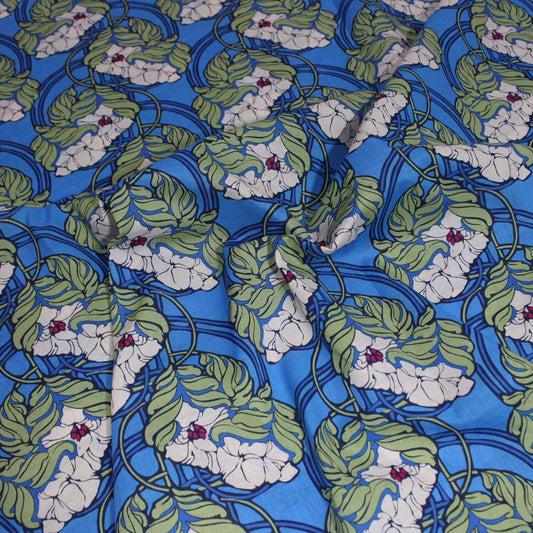 3 Metres Dressmaking 100% Cotton Lawn- (Blue Bloom) (55" Wide) - Pound A Metre