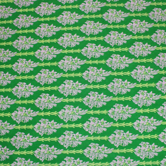 3 Metres Dressmaking 100% Cotton Lawn- (Green Bouquet) (55" Wide) - Pound A Metre