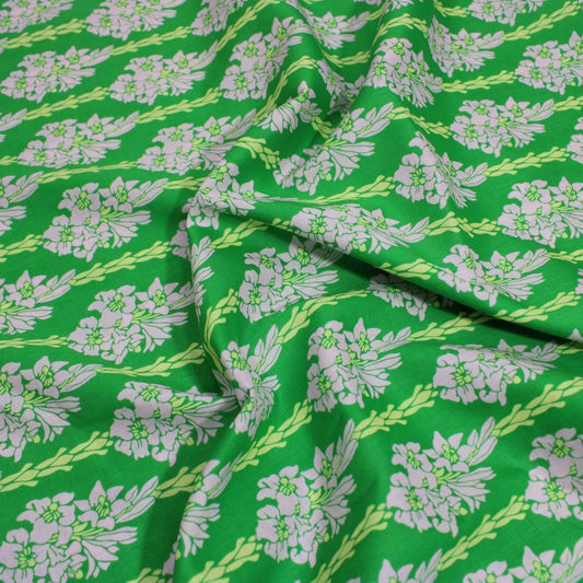 3 Metres Dressmaking 100% Cotton Lawn- (Green Bouquet) (55" Wide) - Pound A Metre