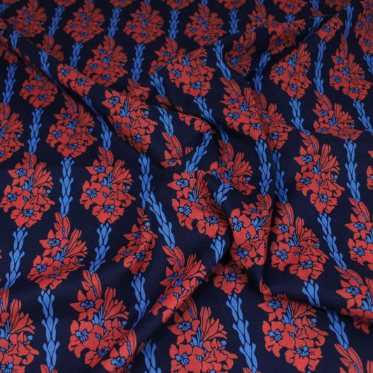 3 Metres Dressmaking 100% Cotton Lawn- (Navy & Red Bouquet) (55" Wide) - Pound A Metre