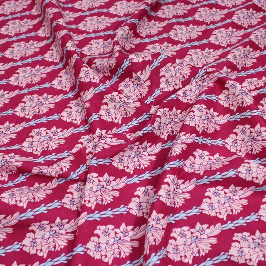 3 Metres Dressmaking 100% Cotton Lawn- (Pink Bouquet) (55" Wide) - Pound A Metre