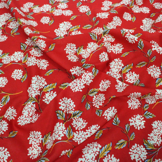 3 Metres Dressmaking 100% Cotton Lawn- (Red Floral) (55" Wide) - Pound A Metre