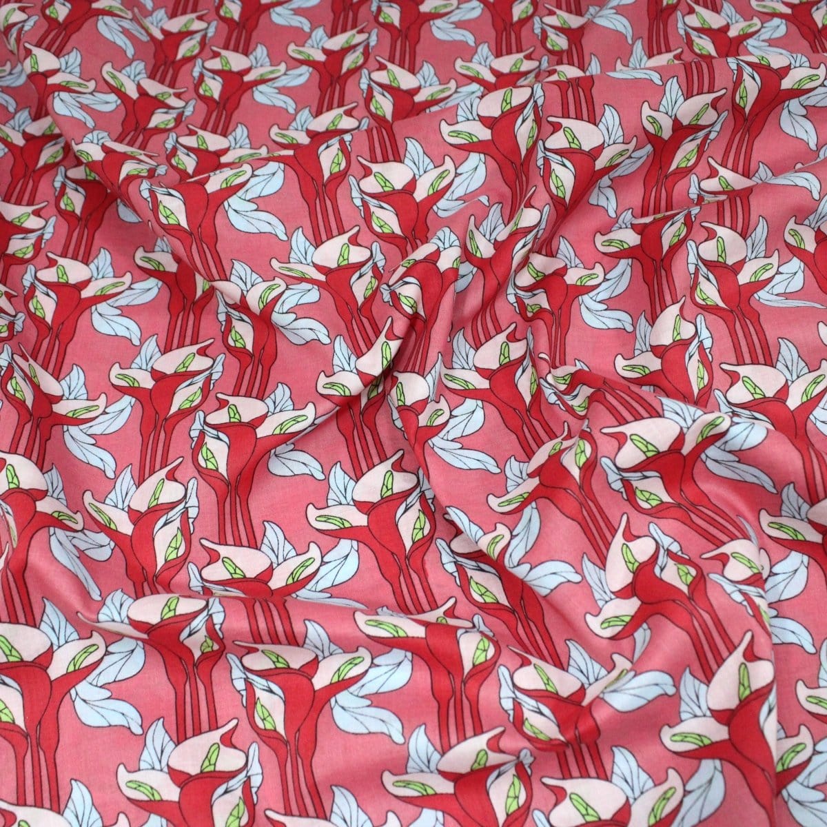 Pound A Metre 3 Metres 3 Metres Dressmaking 100% Cotton Lawn- (Red Stem) (55" Wide)