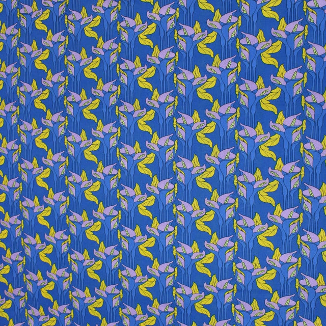 Pound A Metre 3 Metres 3 Metres Dressmaking 100% Cotton Lawn- (Royal Blue Stems) (55" Wide)