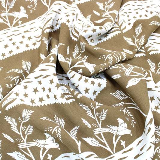 3 Metres Dressmaking Fashion Santana Crepe 55" wide Khaki & Cream - Pound A Metre