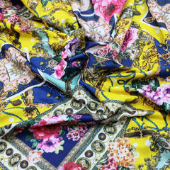 3 Metres Dressmaking Floral Cloque Jersey - 55" Wide Royal Blue & Yellow - Pound A Metre