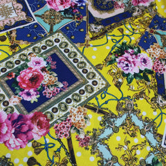 3 Metres Dressmaking Floral Cloque Jersey - 55" Wide Royal Blue & Yellow - Pound A Metre