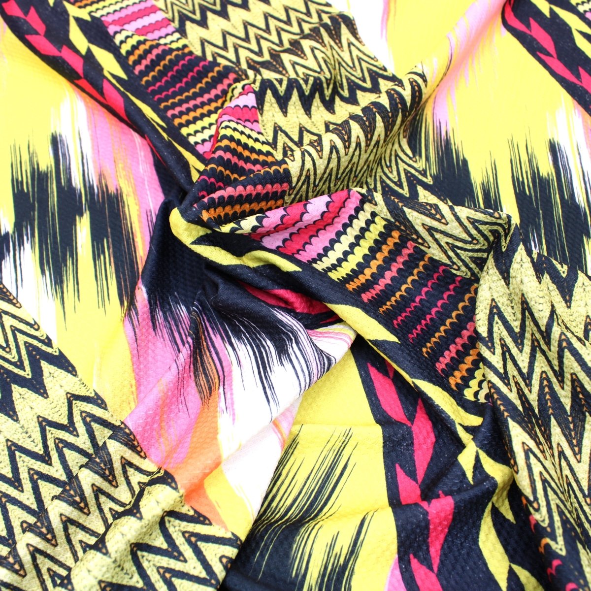 3 Metres Dressmaking Jersey - 55" Wide Black, Yellow & Pink - Pound A Metre