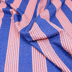 3 Metres Dressmaking Textured Striped Jersey- 55" Wide Pink & Blue - Pound A Metre
