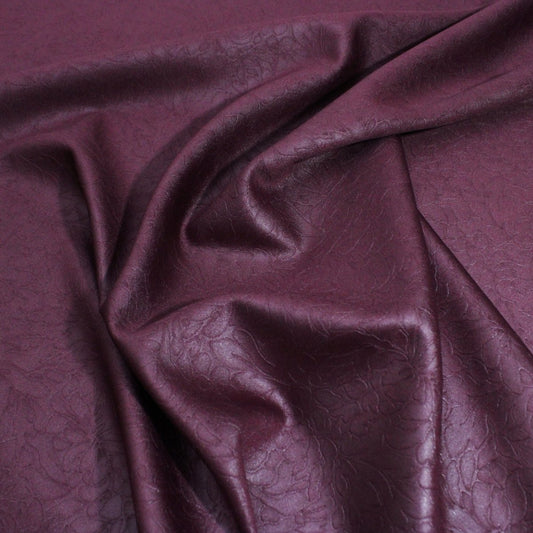 3 Metres Embossed Leather Look Ponte Scuba 55" Wide (Floral) (Wine) - Pound A Metre