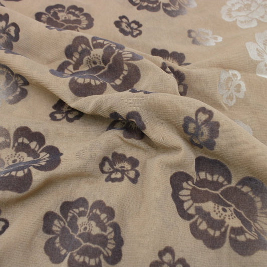 3 Metres Gold Foil Floral Stretch Mesh 55" wide Golden Beige - Pound A Metre
