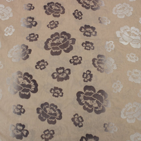 3 Metres Gold Foil Floral Stretch Mesh 55" wide Golden Beige - Pound A Metre