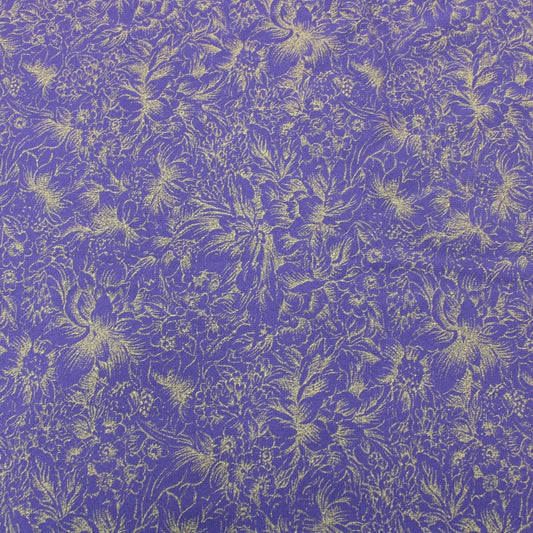 3 Metres Gold Foil Floral Stretch Mesh 55" wide Purple - Pound A Metre