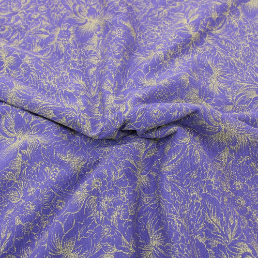 3 Metres Gold Foil Floral Stretch Mesh 55" wide Purple - Pound A Metre