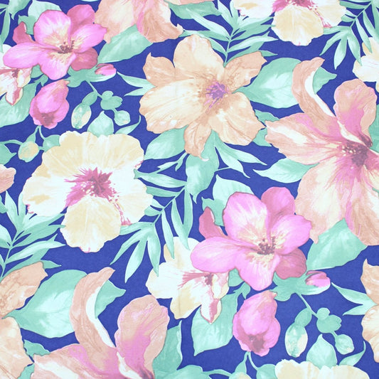 3 Metres Heavy Floral Satin 55" Wide Royal Blue Tropical - Pound A Metre