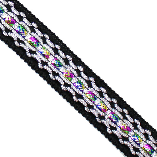 3 Metres Lace Trimming- 25mm Wide (Holographic Black) - Pound A Metre
