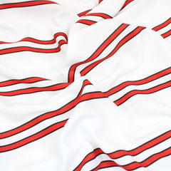 3 Metres Light Textured Crepe Striped Jersey - 55" Wide White & Red - Pound A Metre