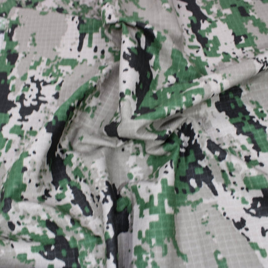 3 Metres Linen Ripstop Effect Camoflauge Crepe 86" Wide - Green & Grey - Pound A Metre
