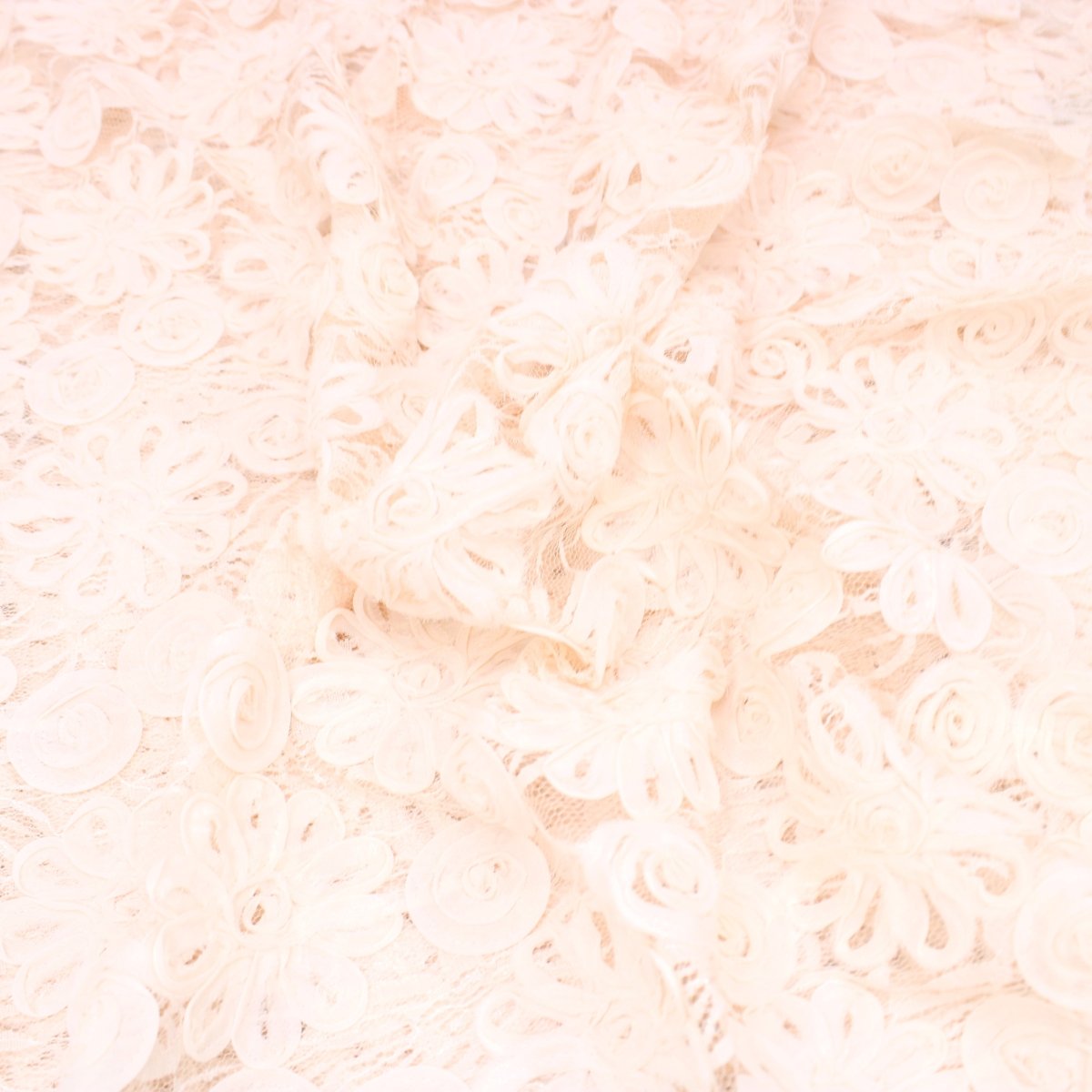 3 Metres Luxury 3D Detailed Flowers Lace Fabric - 55" Wide Light Pink - Pound A Metre