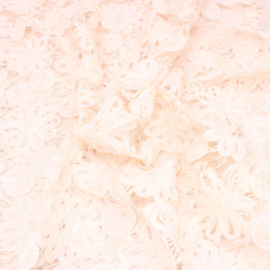 3 Metres Luxury 3D Detailed Flowers Lace Fabric - 55" Wide Light Pink - Pound A Metre