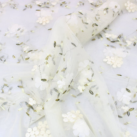 3 Metres Luxury Detailed Elegant Bridal Floral Lace Fabric - 55" Wide White - Pound A Metre