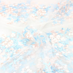 3 Metres Luxury Detailed Elegant Bridal Lace Fabric - 55" Wide Blue & Pink - Pound A Metre