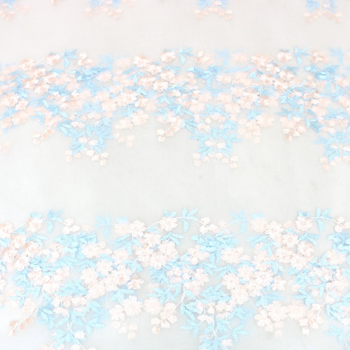 3 Metres Luxury Detailed Elegant Bridal Lace Fabric - 55" Wide Blue & Pink - Pound A Metre