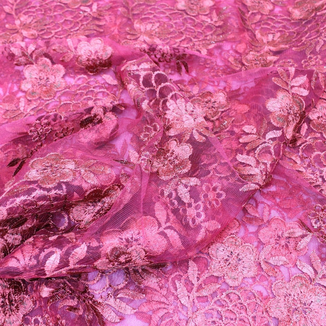 Pound A Metre 3 Metres 3 Metres Luxury Detailed Embroidered Bridal Lace Fabric - 55" Wide Deep Red