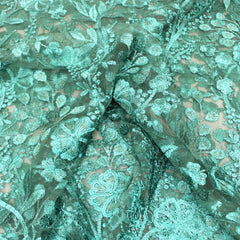 3 Metres Luxury Detailed Embroidered Bridal Lace Fabric - 55" Wide Emerald Green - Pound A Metre
