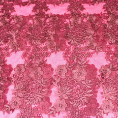 3 Metres Luxury Detailed Embroidered Bridal Lace Fabric - 55" Wide Maroon - Pound A Metre