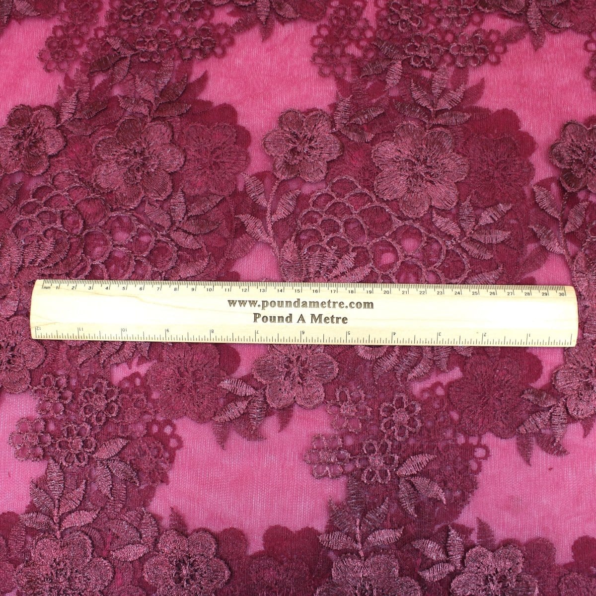 Pound A Metre 3 Metres 3 Metres Luxury Detailed Embroidered Bridal Lace Fabric - 55" Wide Maroon