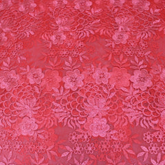 3 Metres Luxury Detailed Embroidered Bridal Lace Fabric - 55" Wide Strawberry Red - Pound A Metre