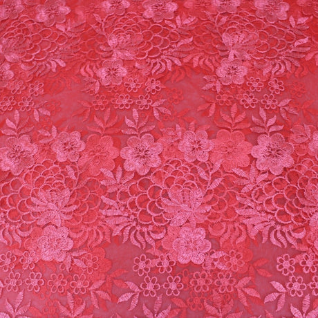 Pound A Metre 3 Metres 3 Metres Luxury Detailed Embroidered Bridal Lace Fabric - 55" Wide Strawberry Red