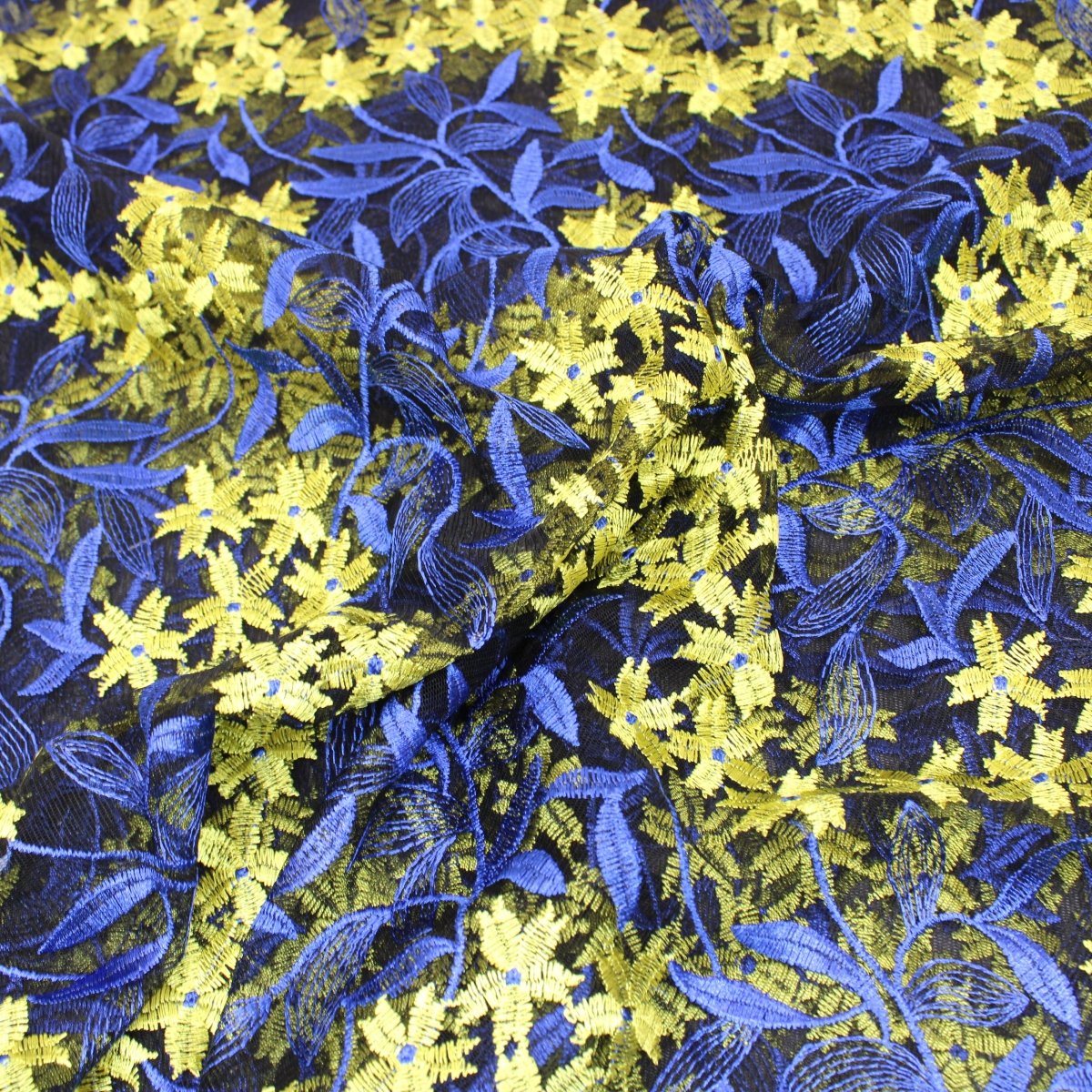 3 Metres Luxury Detailed Embroidered Lace Fabric - 55" Wide Black & Yellow - Pound A Metre