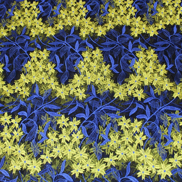 Pound A Metre 3 Metres 3 Metres Luxury Detailed Embroidered Lace Fabric - 55" Wide Black & Yellow
