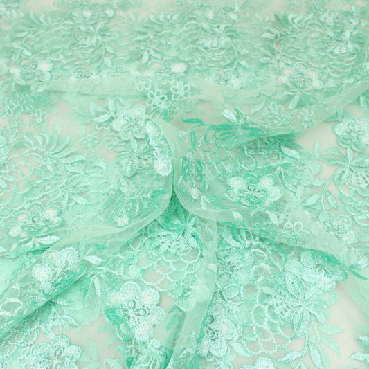 3 Metres Luxury Detailed Embroidered Lace Fabric - 55" Wide Mint - Pound A Metre