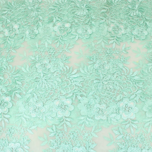 3 Metres Luxury Detailed Embroidered Lace Fabric - 55" Wide Mint - Pound A Metre