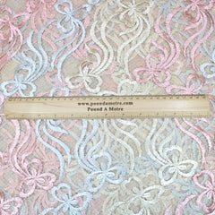 3 Metres Luxury Detailed Embroidered Lace Fabric - 55" Wide Pink & Gold - Pound A Metre