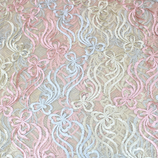 3 Metres Luxury Detailed Embroidered Lace Fabric - 55" Wide Pink & Gold - Pound A Metre