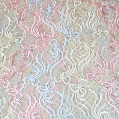 3 Metres Luxury Detailed Embroidered Lace Fabric - 55" Wide Pink & Gold - Pound A Metre