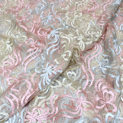 3 Metres Luxury Detailed Embroidered Lace Fabric - 55" Wide Pink & Gold - Pound A Metre
