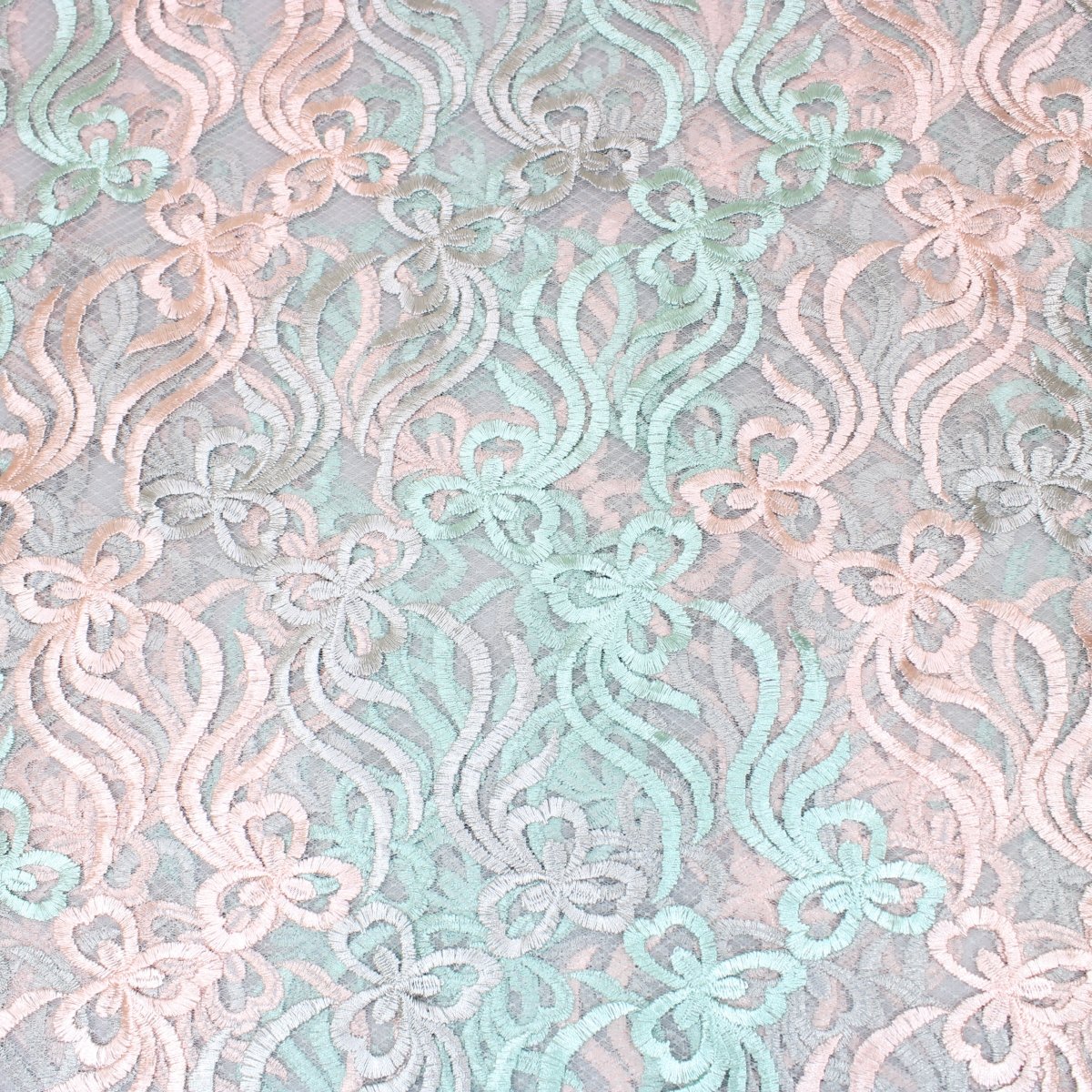 3 Metres Luxury Detailed Embroidered Lace Fabric - 55" Wide Pink & Mint - Pound A Metre