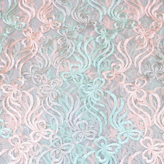 3 Metres Luxury Detailed Embroidered Lace Fabric - 55" Wide Pink & Mint - Pound A Metre