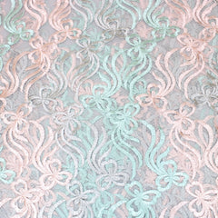 3 Metres Luxury Detailed Embroidered Lace Fabric - 55" Wide Pink & Mint - Pound A Metre