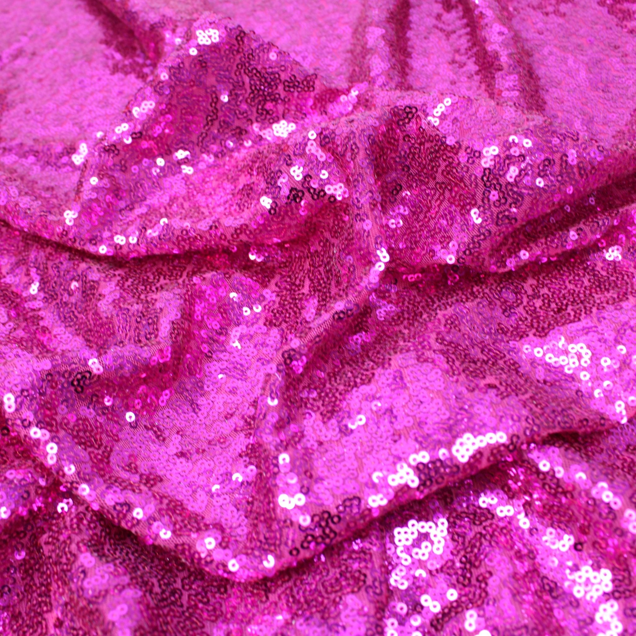3 Metres Luxury Shimmer Glitz, Full Sequin Fabric- 55" Fuchsia Pink - Pound A Metre