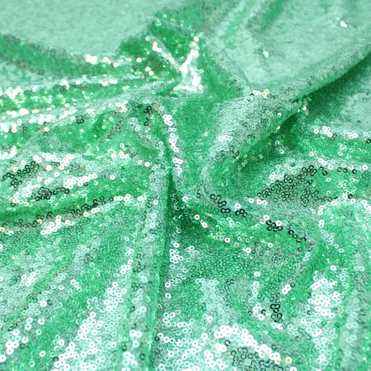 3 Metres Luxury Shimmer Glitz, Full Sequin Fabric- 55" Mint Green - Pound A Metre
